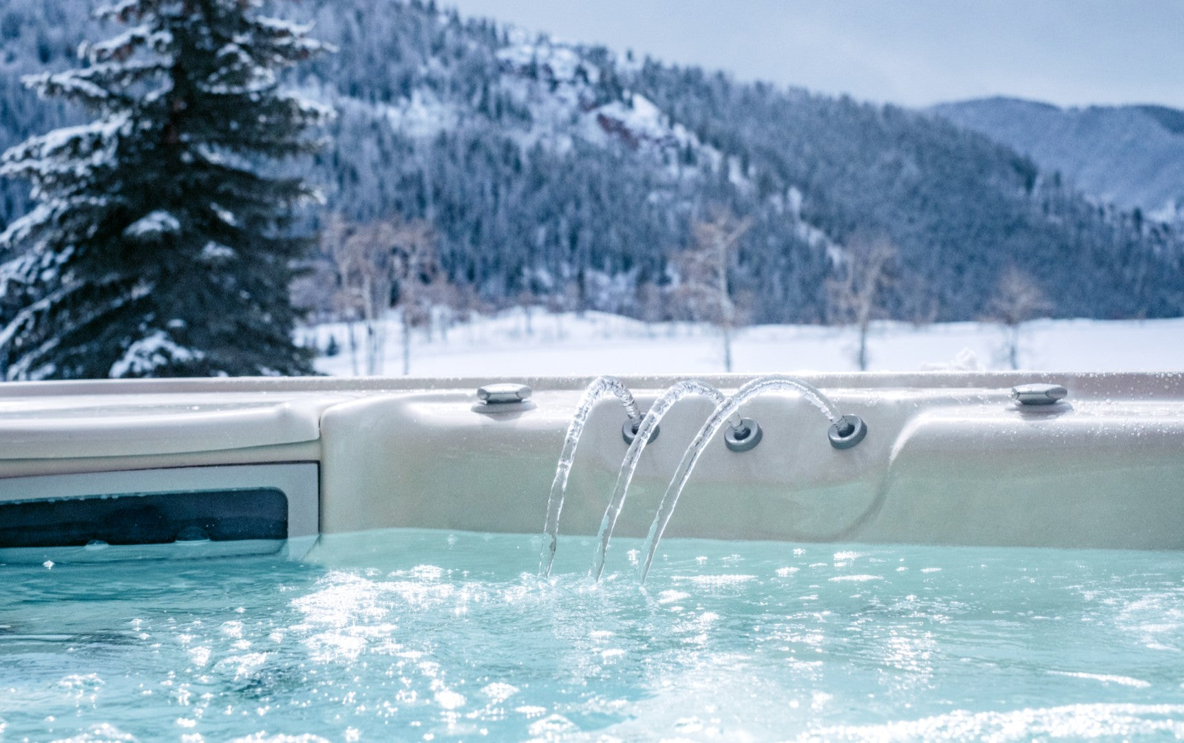 Close-up view of hot tub running while jets active