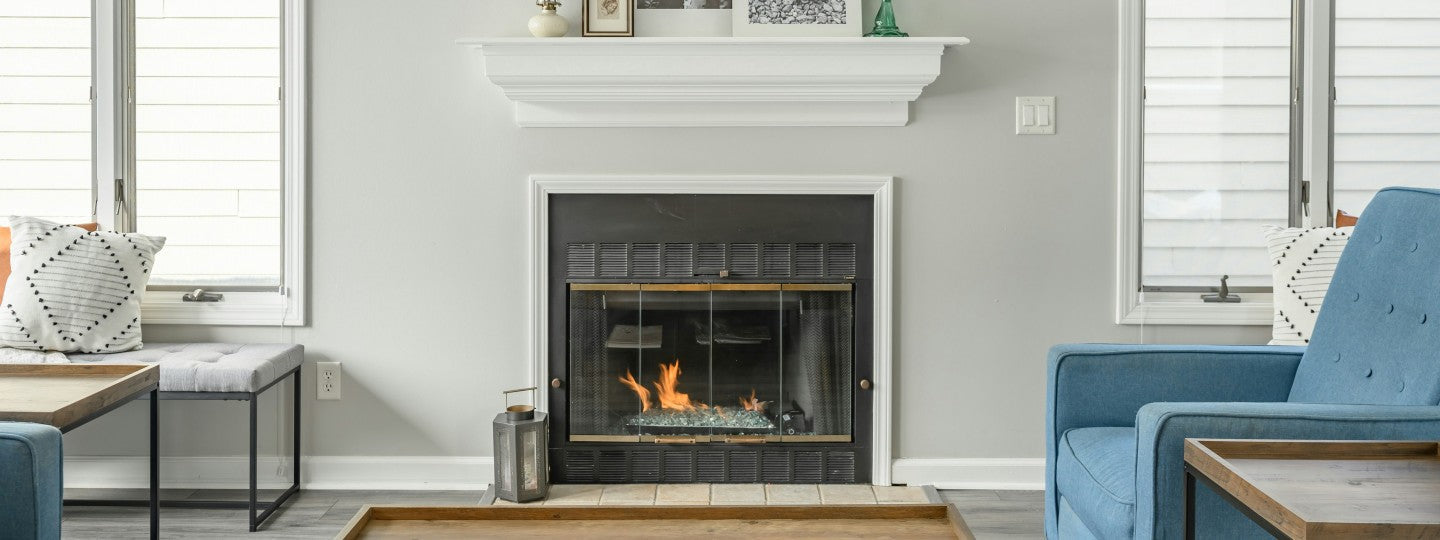 Indoor Fireplace with cool grey background